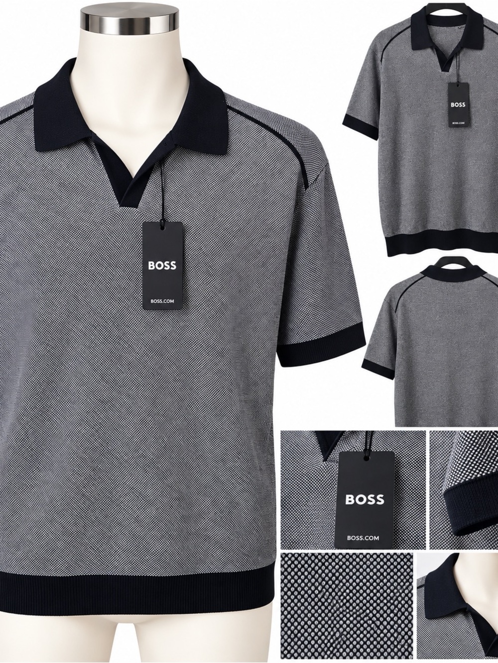 Boss Men's Short-Sleeve Polo in Gray with Black Trim